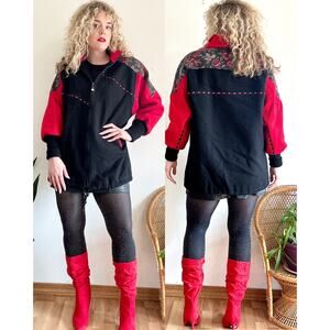 80’s Black & Red Tapestry Wool Coat